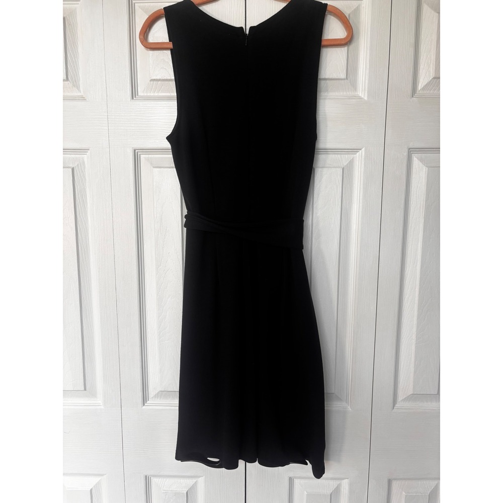 Ann Taylor LOFT Black Tortoiseshell Belted Wrap Sleeveless Shift Dress 10 - Picture 8 of 16